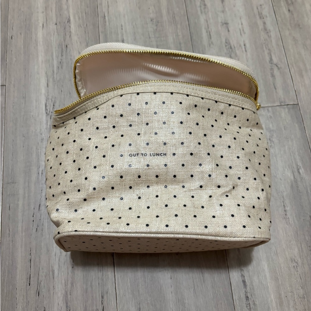 Kate Spade Out To Lunch Box Tote Bag Polka Dot Beige Black Travel Insulated